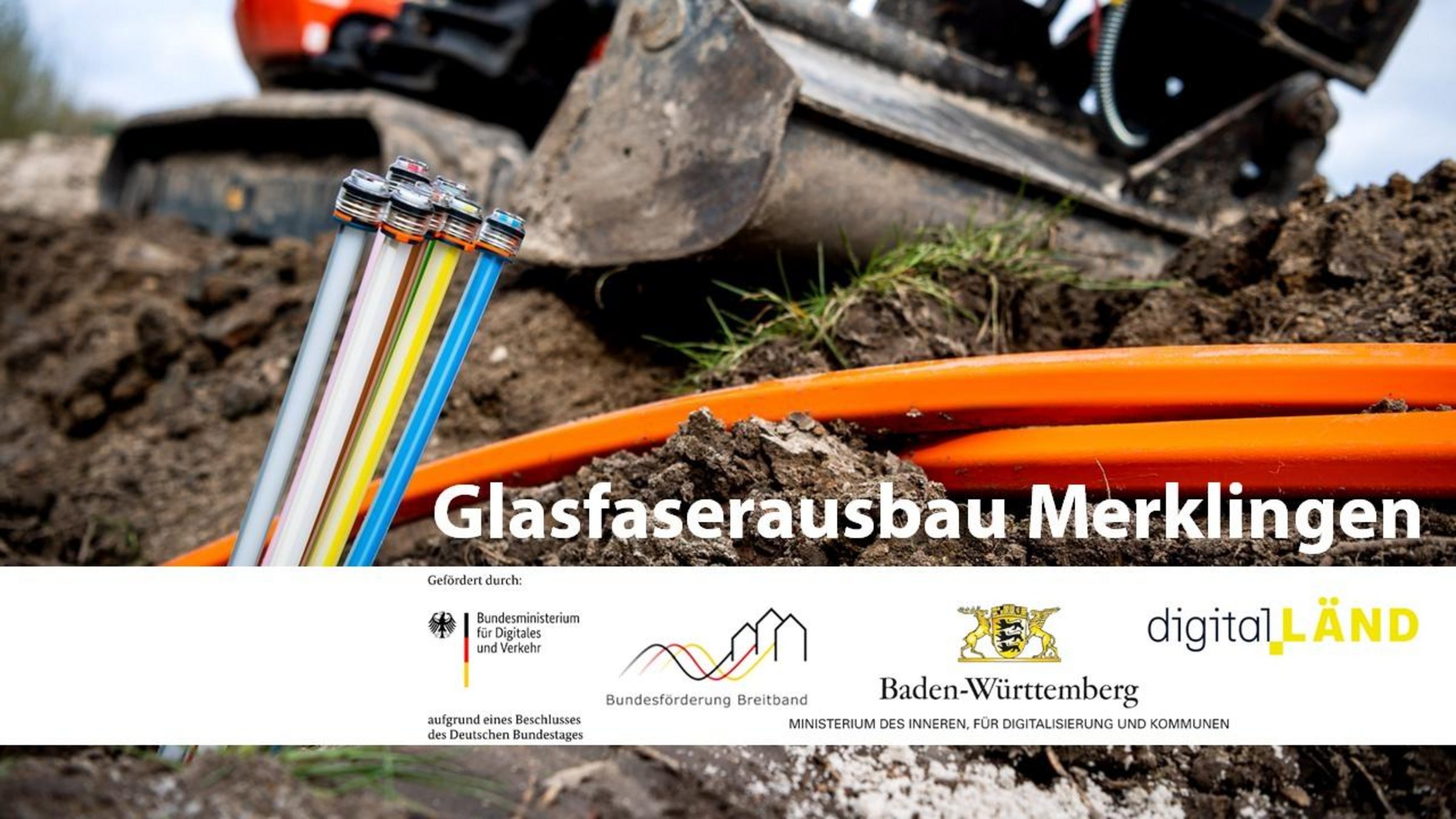 Banner "Glasfaserausbau Merklingen" mit den entsprechenden Logos