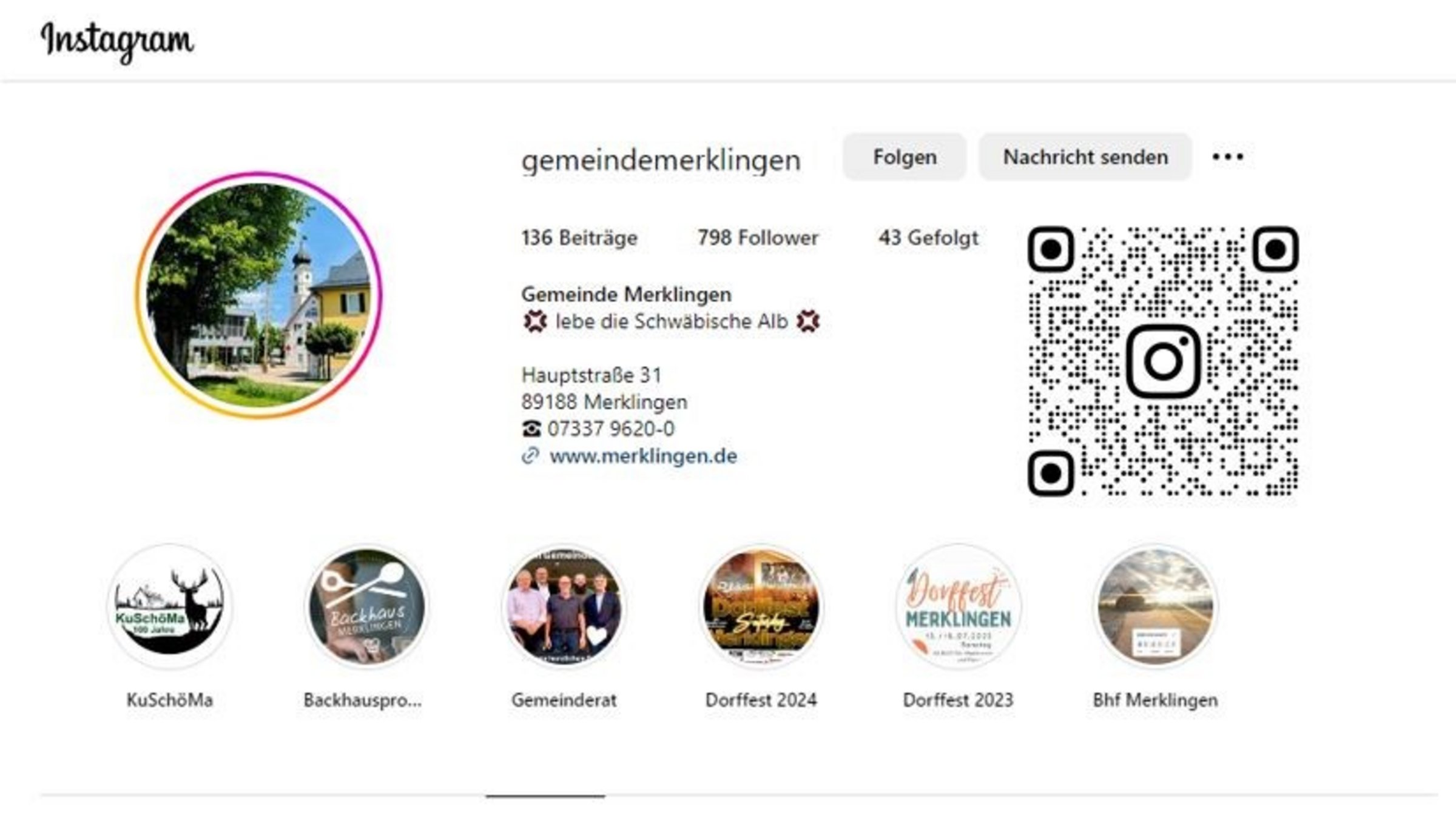 Screenshot vom Instagram-Account der Gemeinde Merklingen